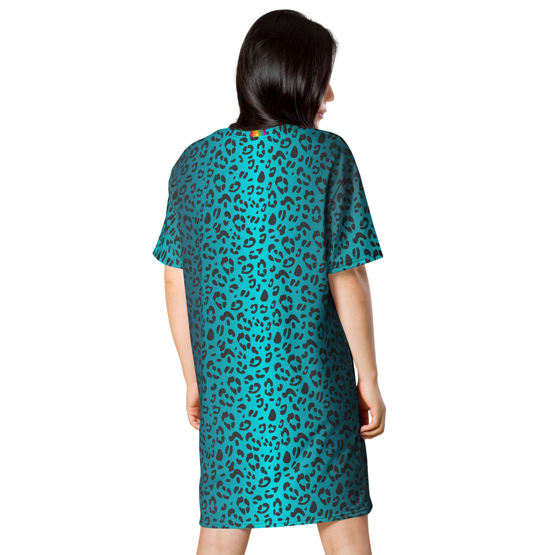 Aqua Leopard Print T-shirt Dress Dresses The Rainbow Stores