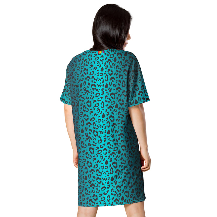 Aqua Leopard Print T-shirt Dress Dresses The Rainbow Stores