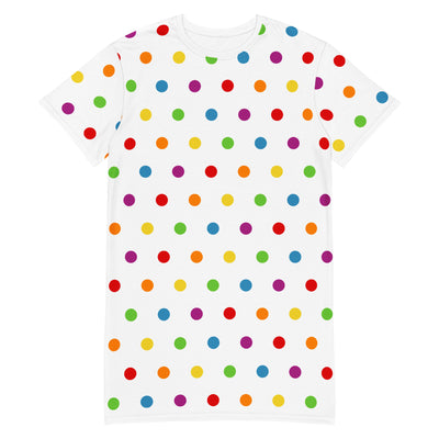 Rainbow Dotty White T-shirt Dress Dresses The Rainbow Stores
