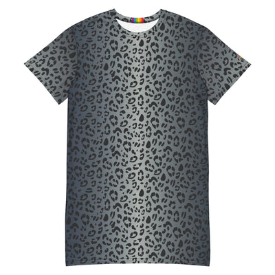 Blue Leopard Print T-Shirt Dress With Rainbow Collar Flag Dresses The Rainbow Stores