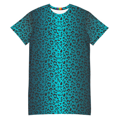 Aqua Leopard Print T-shirt Dress Dresses The Rainbow Stores