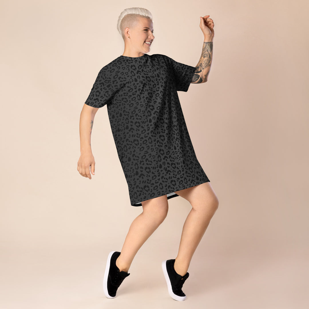 Black Leopard Print T-shirt Dress Black Leopard Print T-shirt Dress