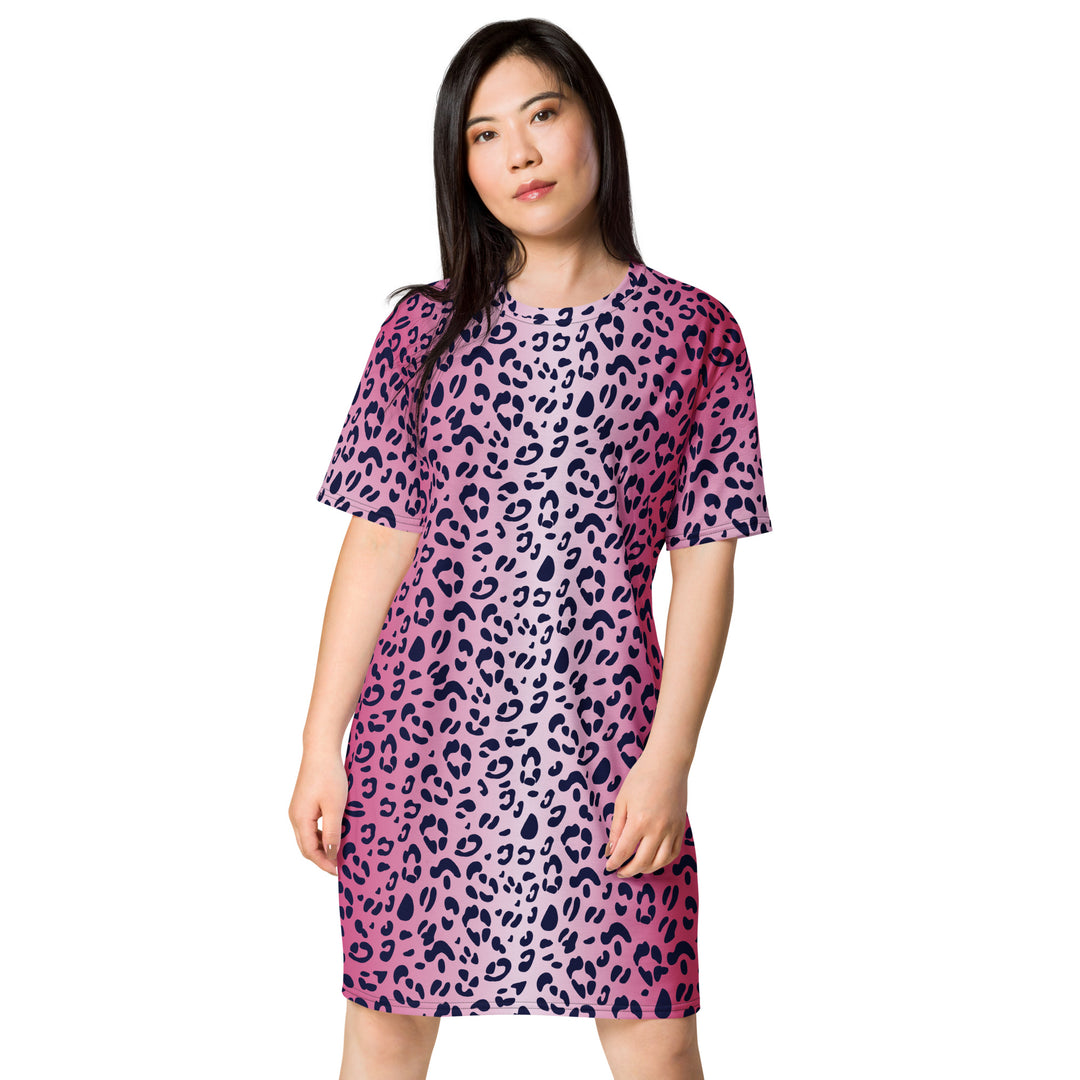 pink and leopard print dress Pink Leopard Print T-shirt Dress – The Rainbow Stores