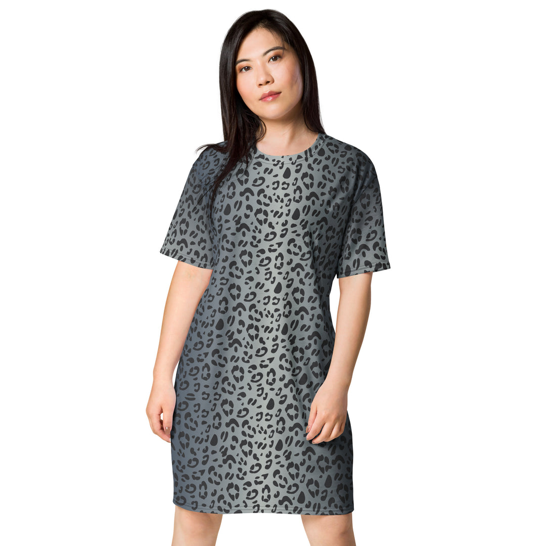 Blue Leopard Print T-Shirt Dress With Rainbow Collar Flag Dresses The Rainbow Stores