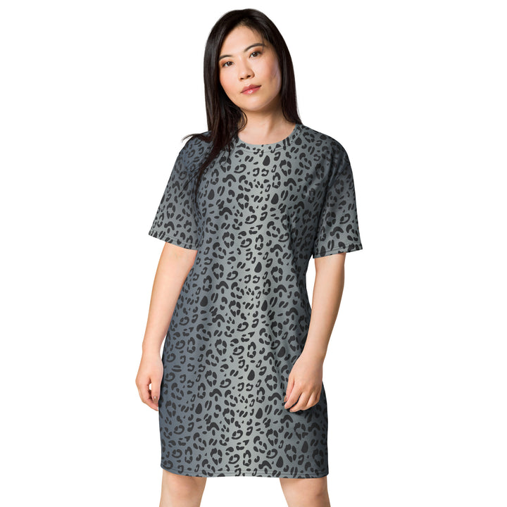 Blue Leopard Print T-Shirt Dress With Rainbow Collar Flag Dresses The Rainbow Stores