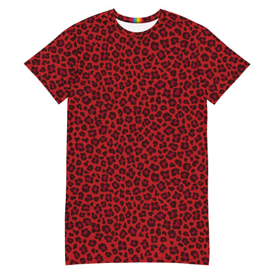 Red Leopard Print T-shirt Dress With Rainbow Collar Flag Dresses The Rainbow Stores