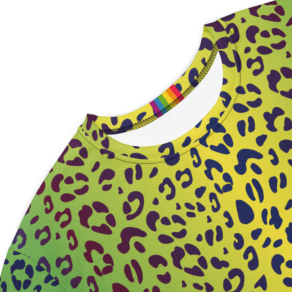 Yellow/Green Leopard Print T-shirt Dress With Rainbow Collar Flag Dresses The Rainbow Stores