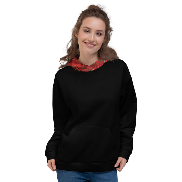 Black Hoodie With Red Pride Tartan Hood Hoodies AOP The Rainbow Stores