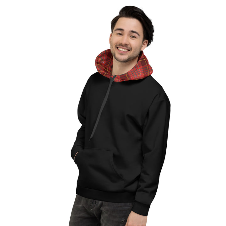 Black Hoodie With Red Pride Tartan Hood Hoodies AOP The Rainbow Stores