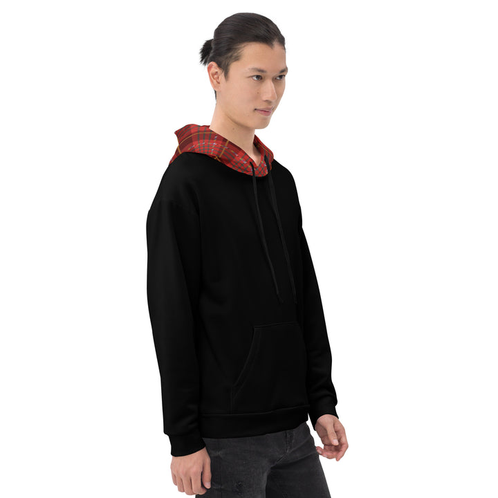 Black Hoodie With Red Pride Tartan Hood Hoodies AOP The Rainbow Stores