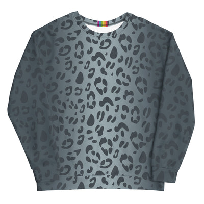 Blue Fade Leopard Print Sweatshirt With Rainbow Collar Flag Sweatshirts The Rainbow Stores