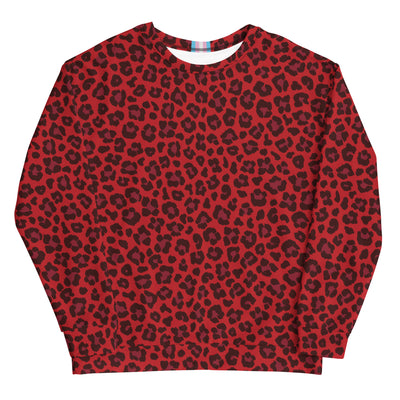 Red Leopard Print Sweatshirt With Trans Collar Flag Sweatshirts AOP The Rainbow Stores