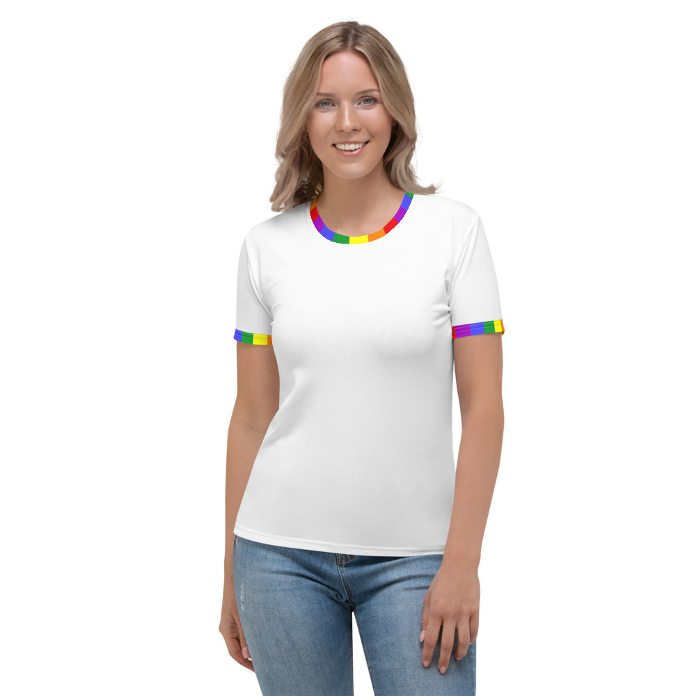 Classic Rainbow Flag Trim White Fitted T-shirt AOP T-shirts The Rainbow Stores