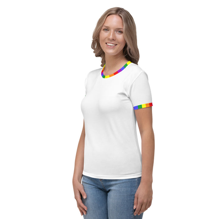 Classic Rainbow Flag Trim White Fitted T-shirt AOP T-shirts The Rainbow Stores