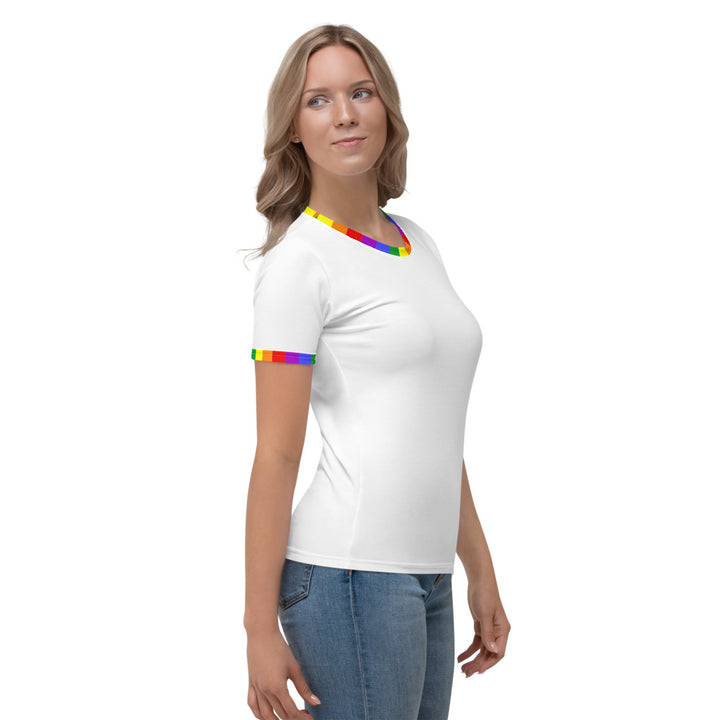 Classic Rainbow Flag Trim White Fitted T-shirt AOP T-shirts The Rainbow Stores