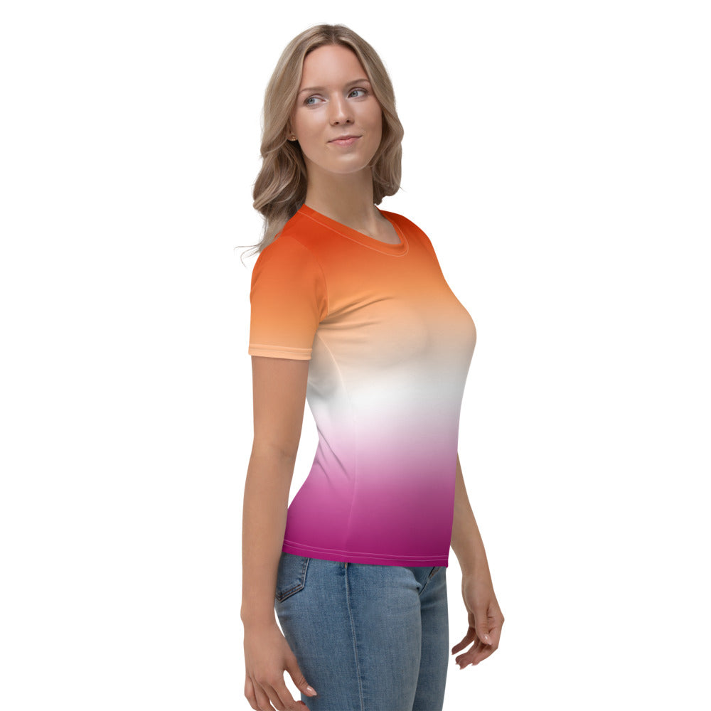 Lesbian Ombre Pride Flag Fitted T-shirt AOP T-shirts The Rainbow Stores