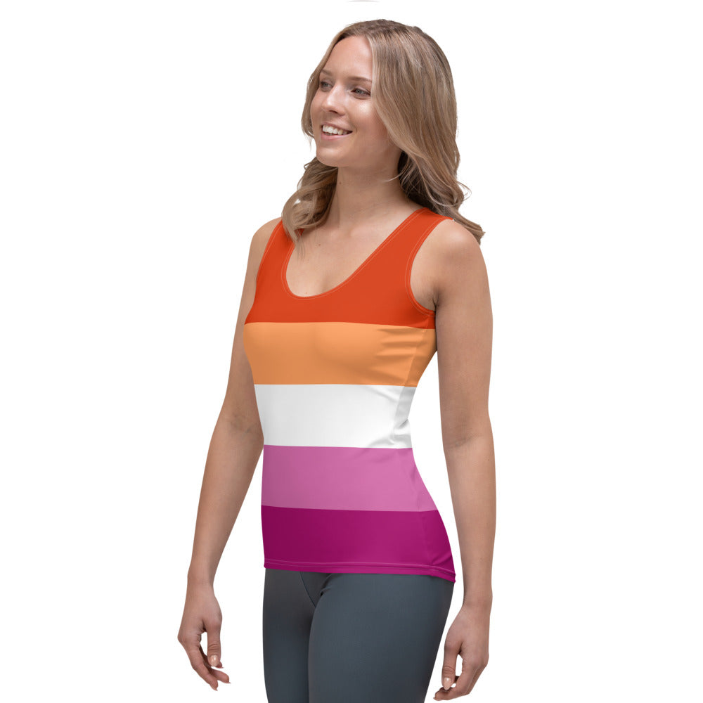 Lesbian Five Stripe Pride Flag Fitted Vest Vests and Tank Tops The Rainbow Stores