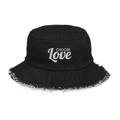 Choose Love Distressed Denim Bucket Hat Hats The Rainbow Stores