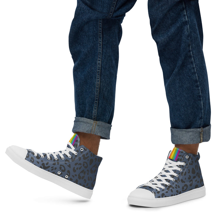 Rainbow Pride Flash Blue Leopard Print High Top Trainers (male sizes) High Tops The Rainbow Stores