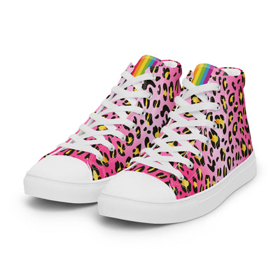 Pink Leopard With Rainbow Pride Flash Hi Tops Trainers male sizes