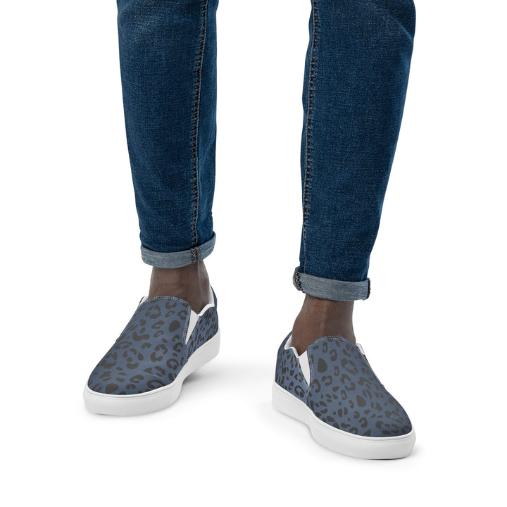 Rainbow Blue Leopard Print Slip-on Canvas Shoes (male sizes) Slip Ons The Rainbow Stores