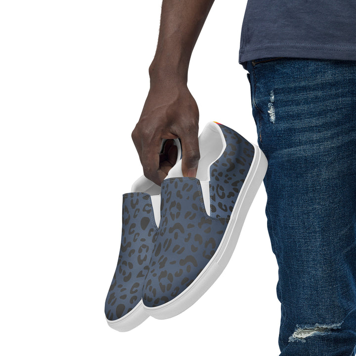 Rainbow Blue Leopard Print Slip-on Canvas Shoes (male sizes) Slip Ons The Rainbow Stores