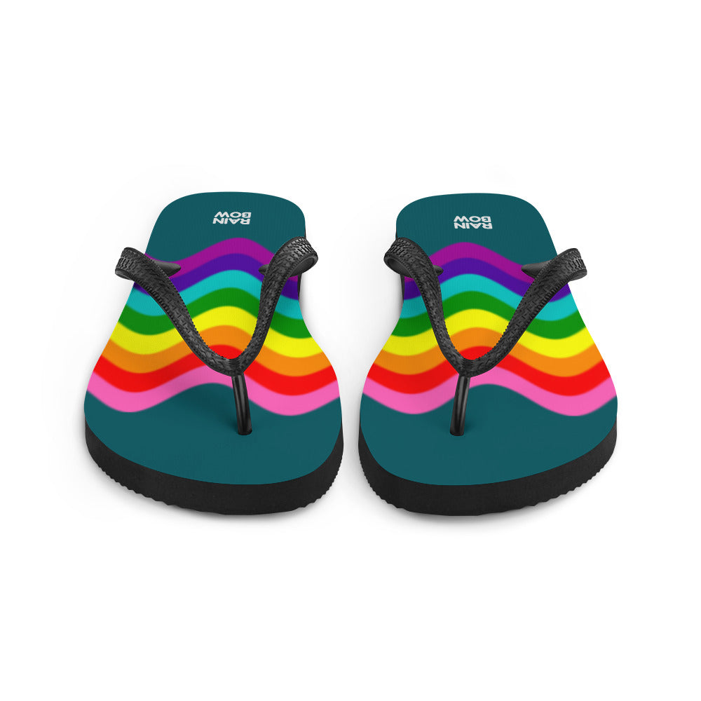 Wavy Original Pride Flag On Blue Flip-Flops Flip Flops The Rainbow Stores