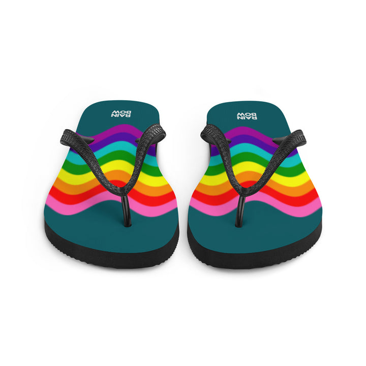 Wavy Original Pride Flag On Blue Flip-Flops Flip Flops The Rainbow Stores