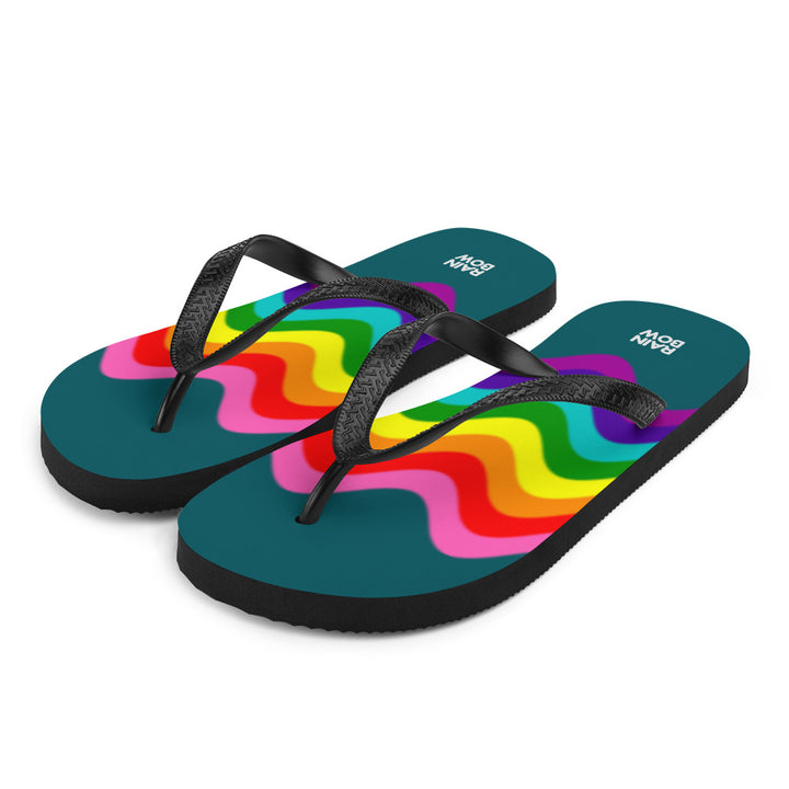 Wavy Original Pride Flag On Blue Flip-Flops Flip Flops The Rainbow Stores