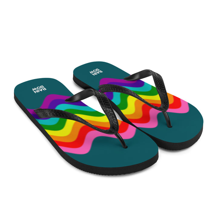 Wavy Original Pride Flag On Blue Flip-Flops Flip Flops The Rainbow Stores