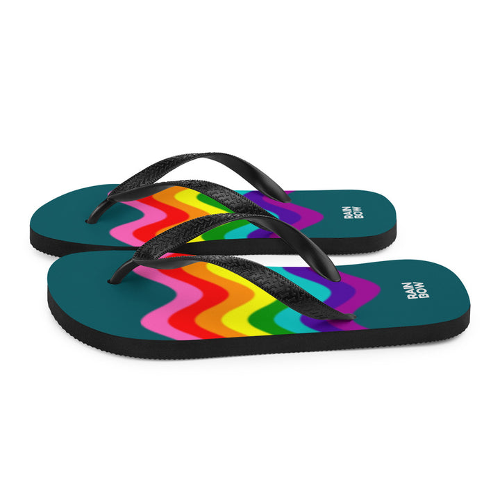 Wavy Original Pride Flag On Blue Flip-Flops Flip Flops The Rainbow Stores