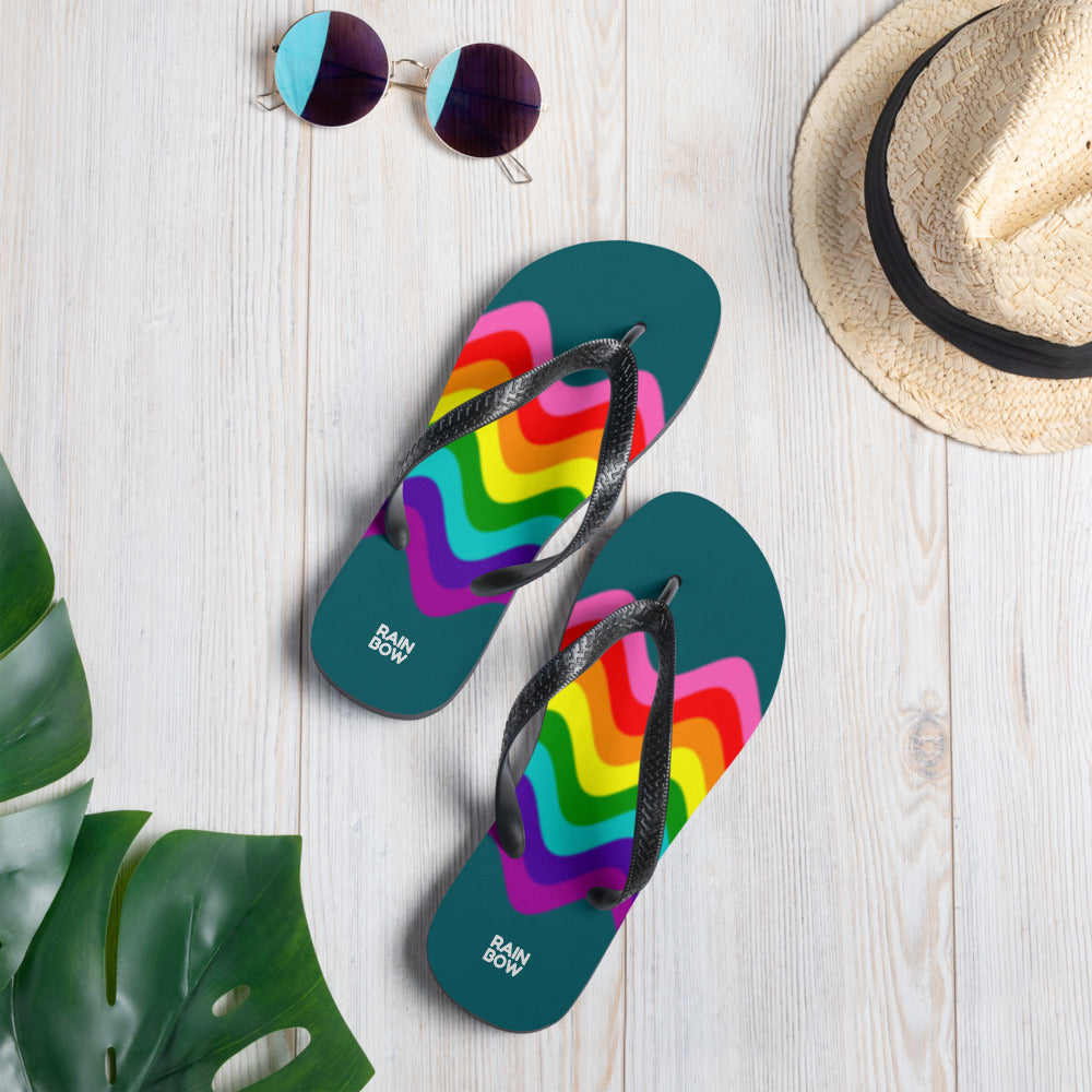 Wavy Original Pride Flag On Blue Flip-Flops Flip Flops The Rainbow Stores