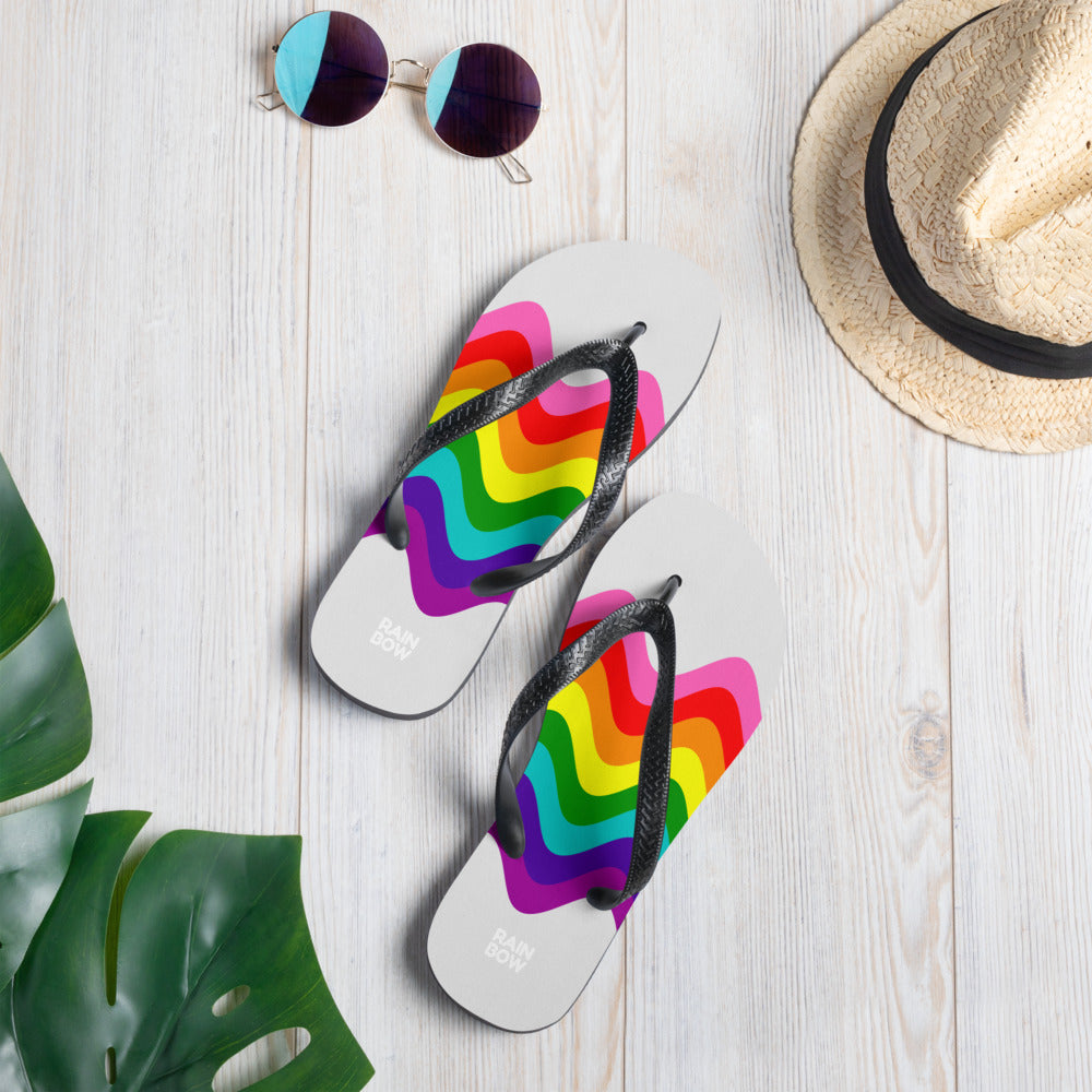 Wavy Original Rainbow Pride Flag Grey Flip-Flops Flip Flops The Rainbow Stores