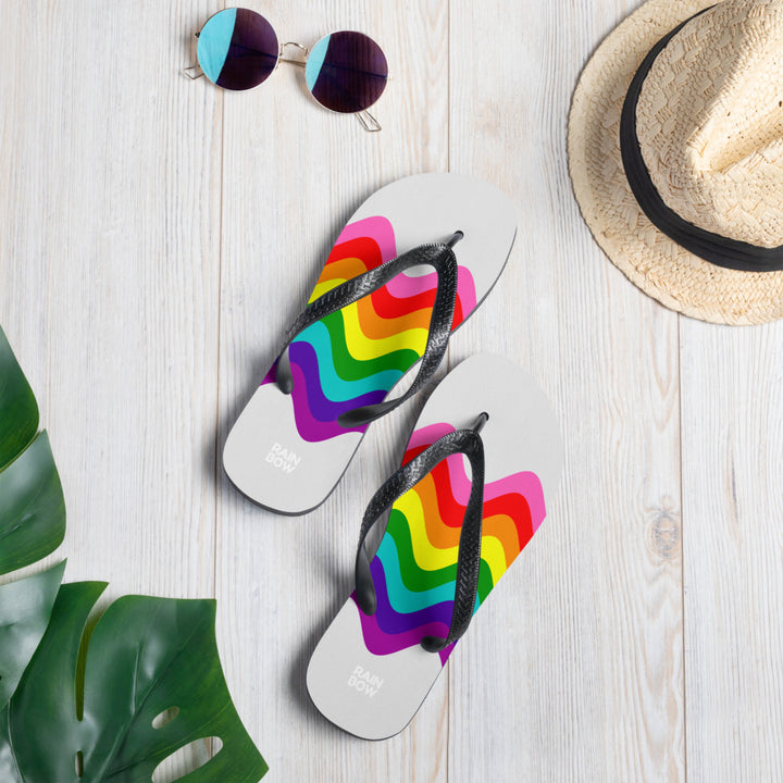 Wavy Original Rainbow Pride Flag Grey Flip-Flops Flip Flops The Rainbow Stores