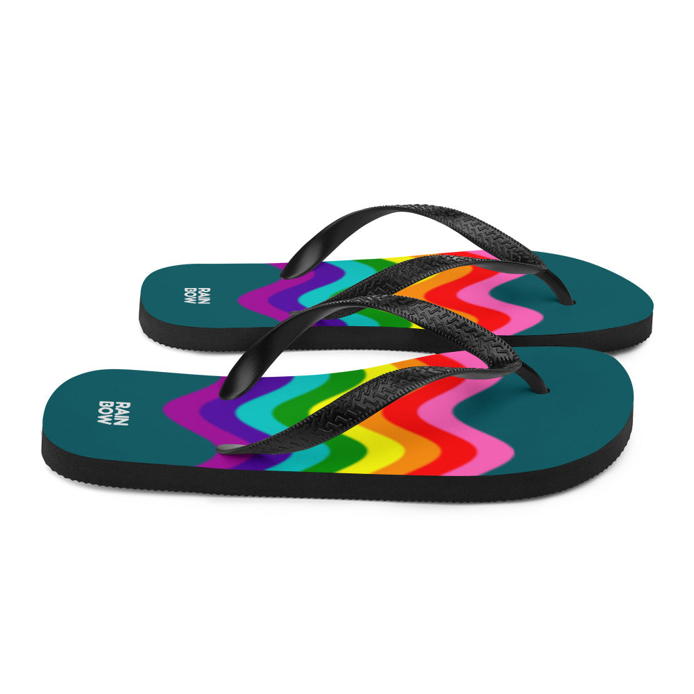 Wavy Original Pride Flag On Blue Flip-Flops Flip Flops The Rainbow Stores