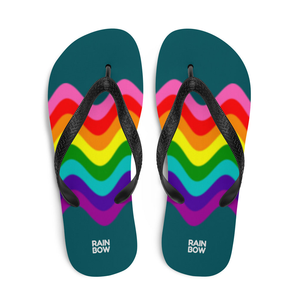 Wavy Original Pride Flag On Blue Flip-Flops Flip Flops The Rainbow Stores