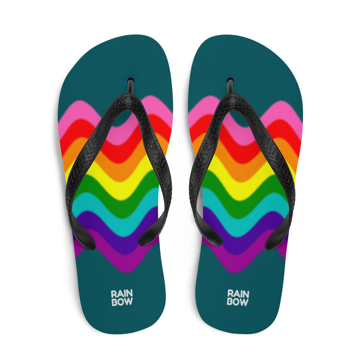 Wavy Original Pride Flag On Blue Flip-Flops Flip Flops The Rainbow Stores