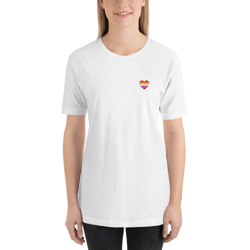 Lesbian 7 Stripe Flag Small Heart T-Shirt T-shirts The Rainbow Stores