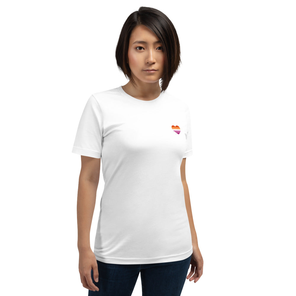 Lesbian 7 Stripe Flag Small Heart T-Shirt T-shirts The Rainbow Stores
