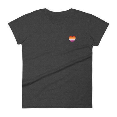 Lesbian 7 Strip Small Heart Flag Fitted T-Shirt T-shirts The Rainbow Stores