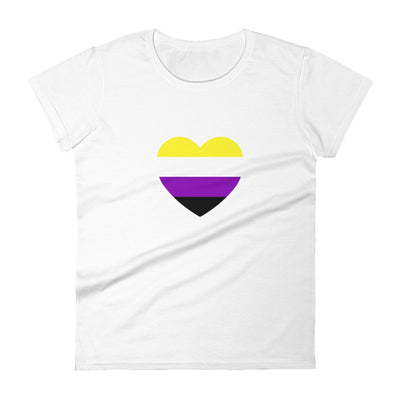 Non Binary Flag Heart Fitted T-Shirt T-shirts The Rainbow Stores