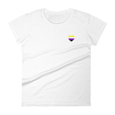 Non Binary Flag Small Heart Fitted T-Shirt T-shirts The Rainbow Stores