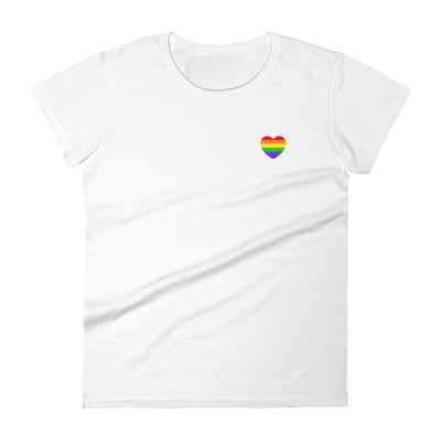 Rainbow Pride Flag Small Heart Fitted T-Shirt T-shirts The Rainbow Stores