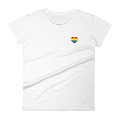 Rainbow Pride Flag Small Heart Fitted T-Shirt T-shirts The Rainbow Stores
