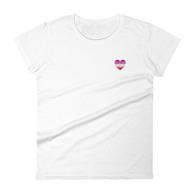 Pink Lesbian Flag Small Heart Fitted T-Shirt T-shirts The Rainbow Stores