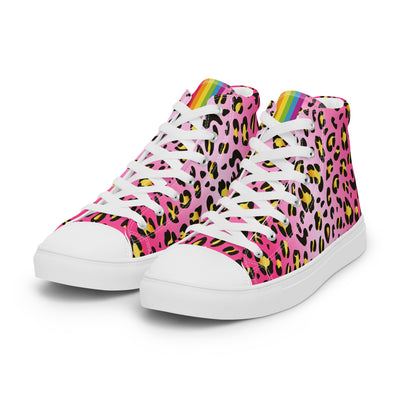 Pink Leopard With Rainbow Pride Flash Hi Top Trainers (female sizes) High Tops The Rainbow Stores