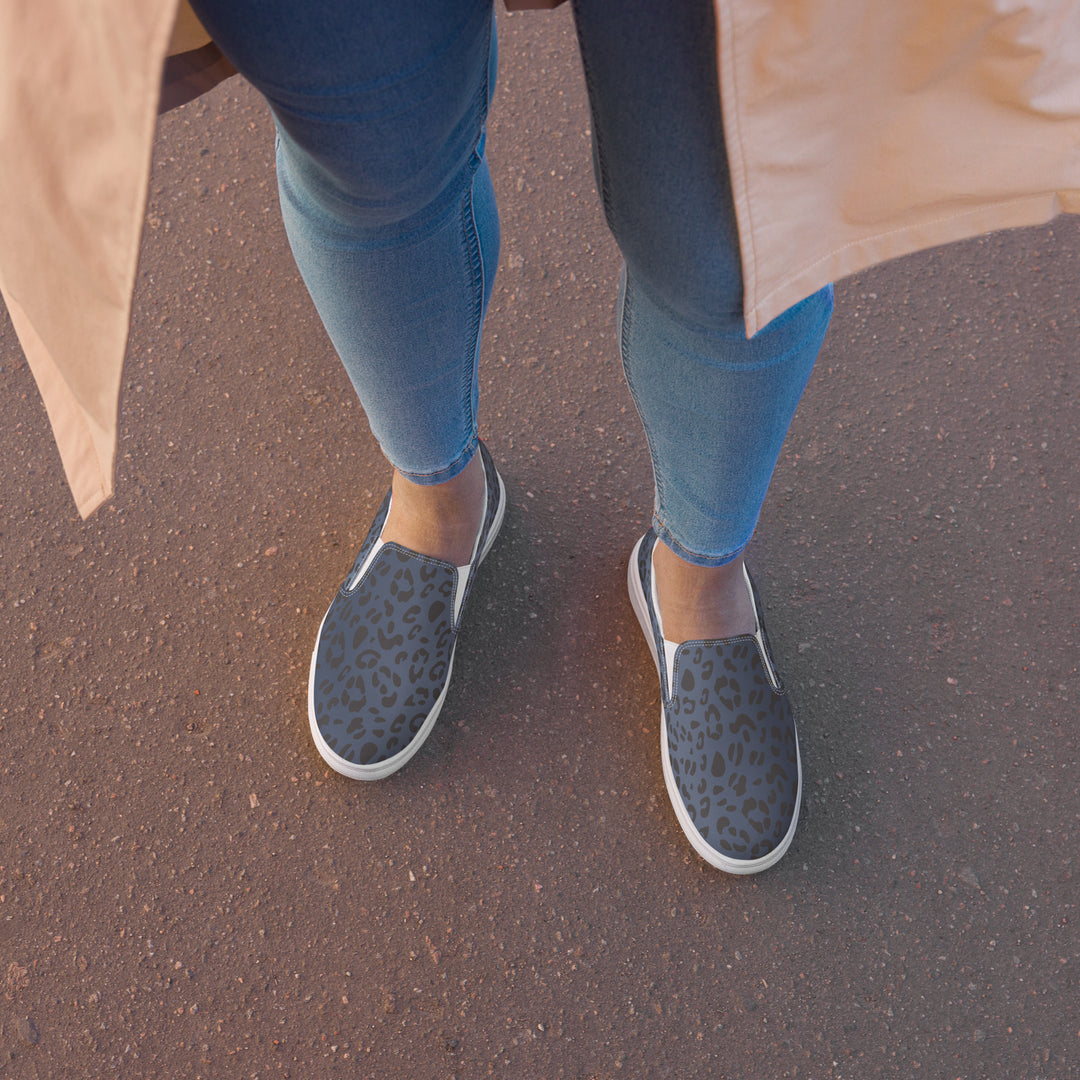 Rainbow Blue Leopard Print Slip-on Canvas Shoes (female sizes) Slip Ons The Rainbow Stores
