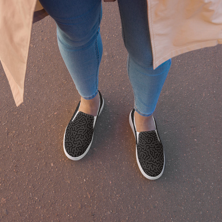 Black Turing Pattern Slip-on Shoes (female sizes) Slip Ons The Rainbow Stores