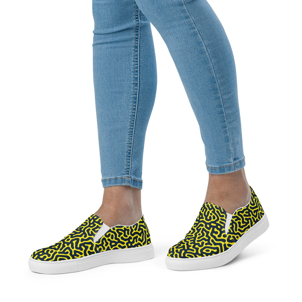 Blue on Yellow Turing Pattern Slip-on Shoes (female sizes) Slip Ons The Rainbow Stores