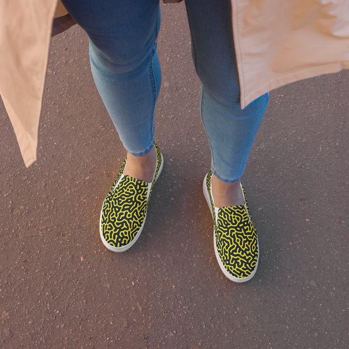 Blue on Yellow Turing Pattern Slip-on Shoes (female sizes) Slip Ons The Rainbow Stores